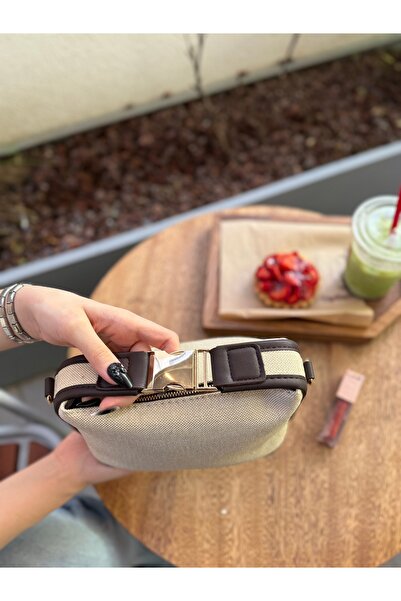 bahwar Gold Lock Linen Women's Bag Brown