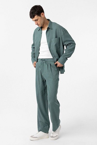 Antioch Green Waist Tied Linen Blended Baggy Men's Trousers