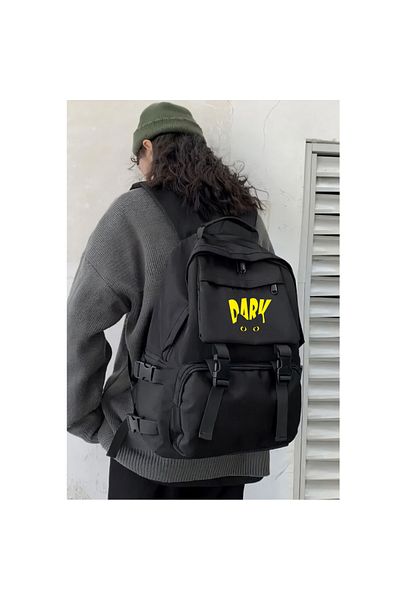 Toum Geantă de școală cu rucsac Palaska imprimată cu design Dark Cat