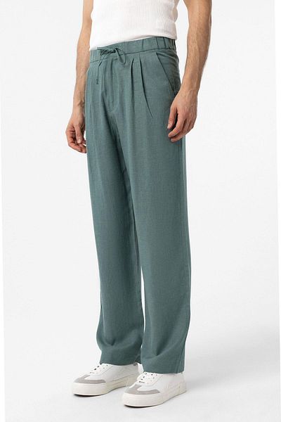 Antioch Green Waist Tied Linen Blended Baggy Men's Trousers