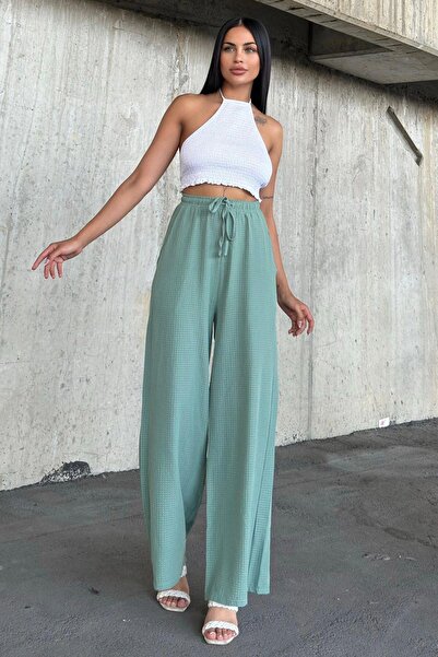 NEW LAVİVA Mint Colored Elastic Seersucker Fabric Pants