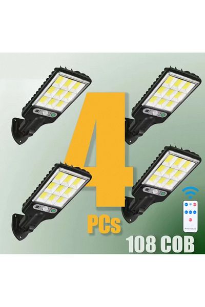 Choice 108cob 4 قطع 1 ~ 4 قطع أضواء خارجية تعمل بالطاقة الشمسية مع 3 أوضاع مقاومة للماء ومستشعر حركة وإضاءة أمنية LED