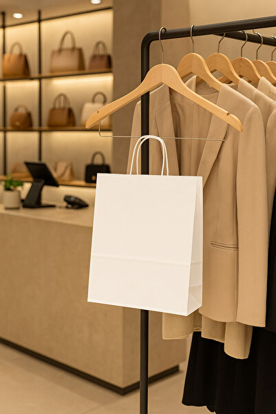 Çokaş Promosyon KARTON ÇANTA/BURGU SAPLI SİYAH - BEYAZ - CRAFT ÇANTA 19X8X24 CM (100 ADET)