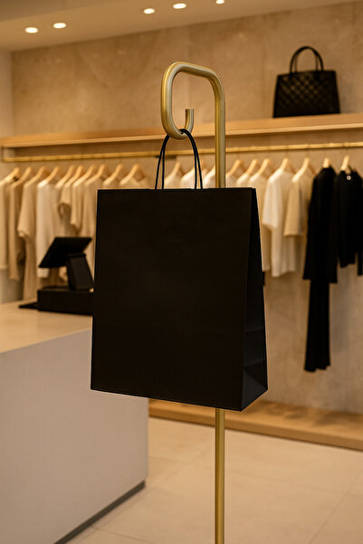 Çokaş Promosyon KARTON ÇANTA/BURGU SAPLI SİYAH - BEYAZ - CRAFT ÇANTA 19X8X24 CM (100 ADET)