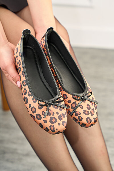 Nstil Daily Women's Leopard Ballerina Oval Toe Bow Comfortable Mold Serrated Sole Ballerina Shoes 112