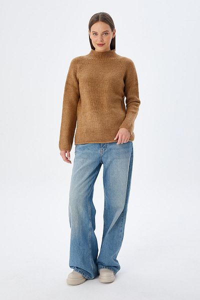 Mixray 6849 Model Pulover de damă din tricotaje Camel fără cusături - Guler vertical