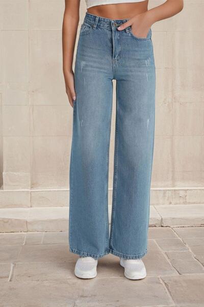 NEW LAVİVA Pantaloni albaștri cu picioare drepte, talie înaltă, blugi