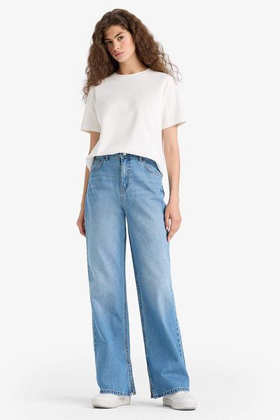 DeFacto Παντελόνι 90s Wide Leg Ψηλόμεσο Μακριά Τζιν Πλυμένο E9105ax25au