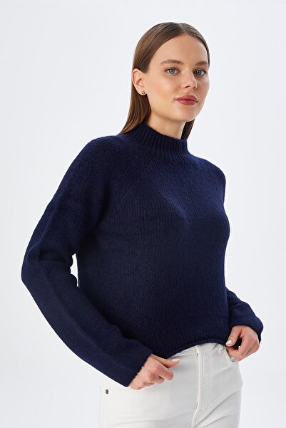 Mixray 6854 Γυναικείο Πουλόβερ Ριχτό Μπλουζάκι με Ψηλό Λαιμό Μπλε Ναυτικό