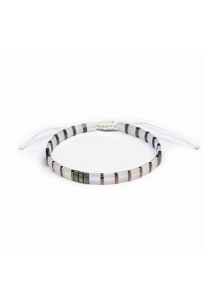NAZLI TAKILAR Women's White Khaki Colors Copper Detailed Adjustable Lilac Bracelet