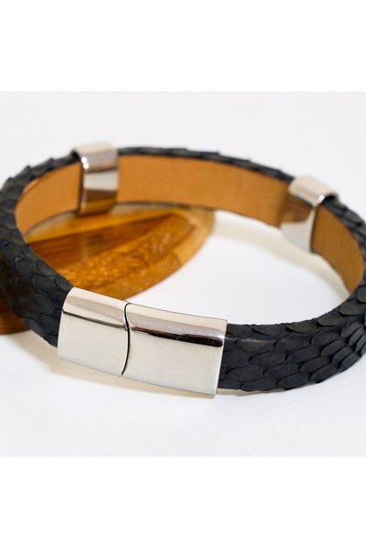 Contact Türkiye Men's Genuine Python Leather Bracelet - Stainless Steel Clasp...