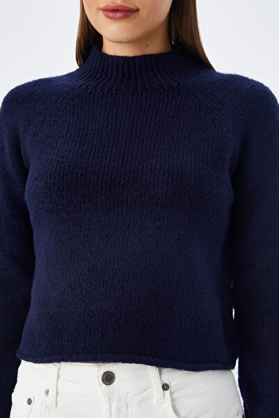 Mixray 6854 Γυναικείο Πουλόβερ Ριχτό Μπλουζάκι με Ψηλό Λαιμό Μπλε Ναυτικό