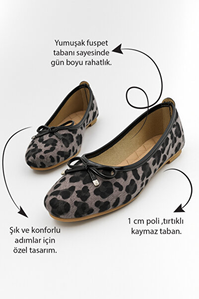 Nstil Daily Women's Leopard Ballerina Oval Toe Bow Comfortable Mold Serrated Sole Ballerina Shoes 112