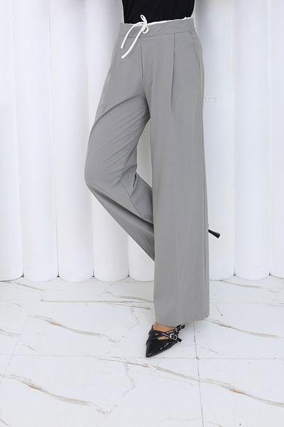HANIMCA GİYİM Women's Pants with Fabric Belt, Side Pockets, Comfortable Fit, Full Length, Wide Leg