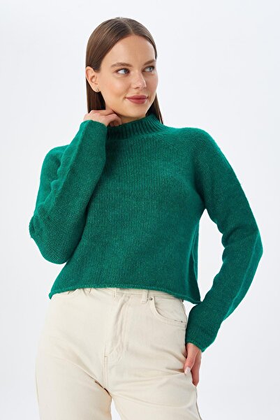 Mixray Πλεκτό Πουλόβερ Green Crop - 6854 Γυναικείο, Γιακάς