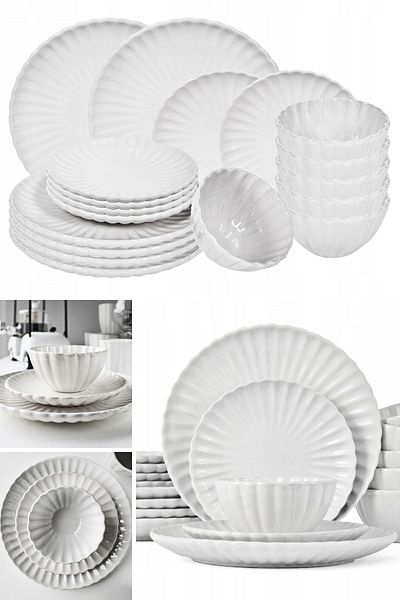 Tavola Set de cină din porțelan alb, 18 piese, Farfurii, set de farfurii, potrivit pentru mașina de spălat vase, compatibil cu cuptorul cu microunde