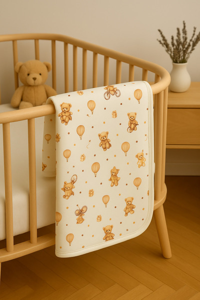 ciccimbaby بطانية أطفال تيدي بير منقوشة من القطن الممشط طبقة واحدة