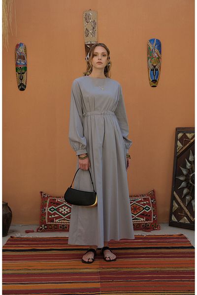 Fatma Atasoy Tunnel Gathered Gray Cotton Dress