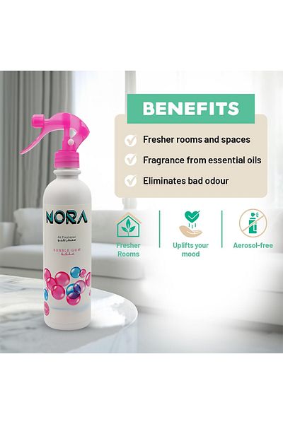 Nora بخاخ معطر جو برائحة العلكة، 460 مل، رائحة تدوم طويلاً للاستخدام في المنزل والمكتب والسيارة