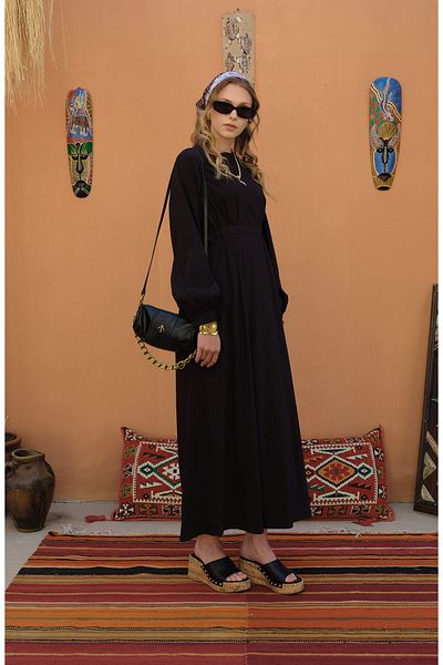 Fatma Atasoy Tunnel Gathered Black Cotton Dress