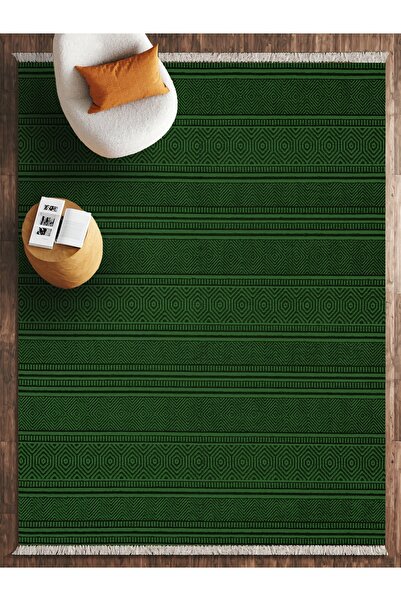 HALIZZON İskandinavya Zümrüt Yeşili Etnik Desenli Halı Boho Tarzı Yıkanabilir...