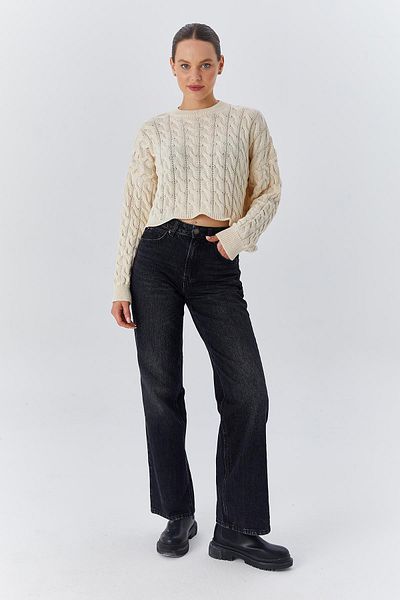 Mixray 6863 Model Păr împletit Crop Natural Tricot Pulover Damă