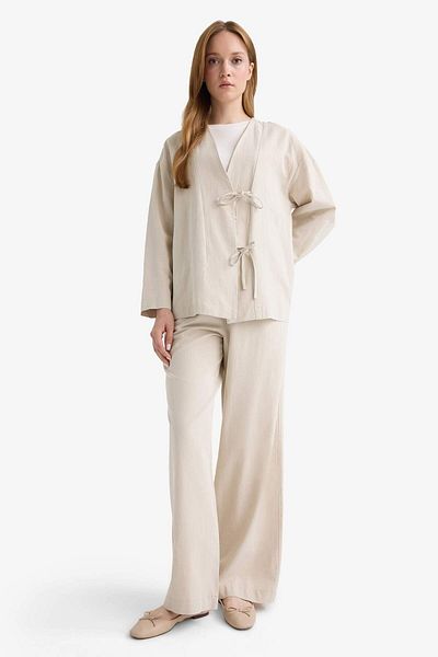 DeFacto Wide Leg Linen Blend Trousers F7960Ax25Au