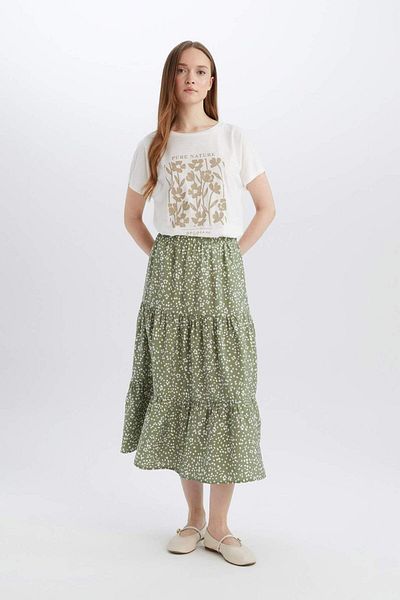 DeFacto Floral Patterned Midi Skirt with Flexible Waist C4411Ax25Sp