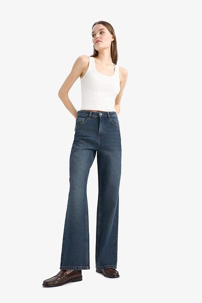 DeFacto 90's Wide Leg High Waist Straight Leg Long Jean Pants E7771Ax25Au