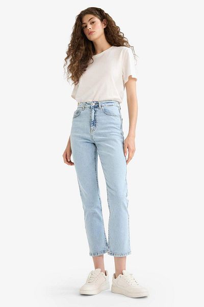 DeFacto Mary Vintage Straight Fit High Waist Ankle Length Jean Washed Trousers E9817Ax25Au