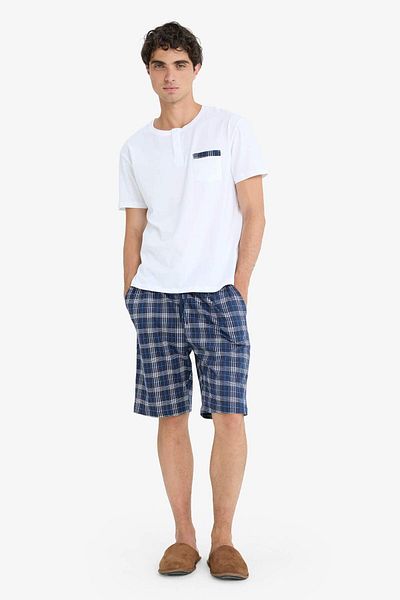 DeFacto Set pijamale cu croiala normala Top cu maneca scurta Pantaloni scurti cu carouri E7158AX25HS