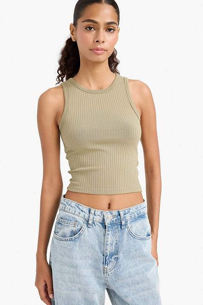 DeFacto Slim Fit Slim Fit Halter γιακάς Καμισόλα Μονόχρωμη Μπλούζα A8859AX25AU