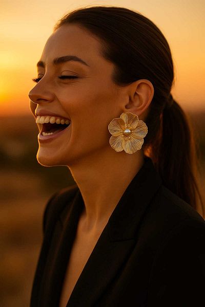 Bermecy Opal Flower. |   Steel Stone Flower Detail Earrings