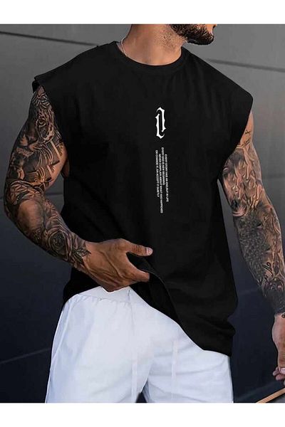 Shine Stone Men's Oversize Tank Top - Black Vertical Stripes