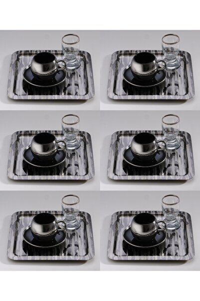 SİNİ Paslanmaz Çelik 6 Adet Kare Lüx Desenli Siyah Ad-20 Kahve, Çay Sunum Ser...