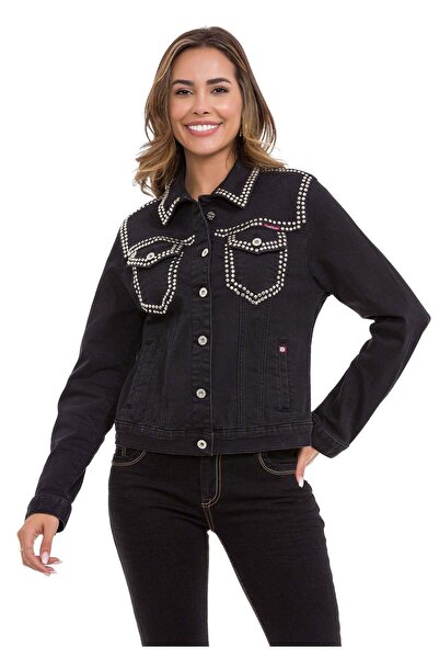 Cipo & Baxx Wj213 Parlak Çakımlı Siyah Kadın Kot Ceket