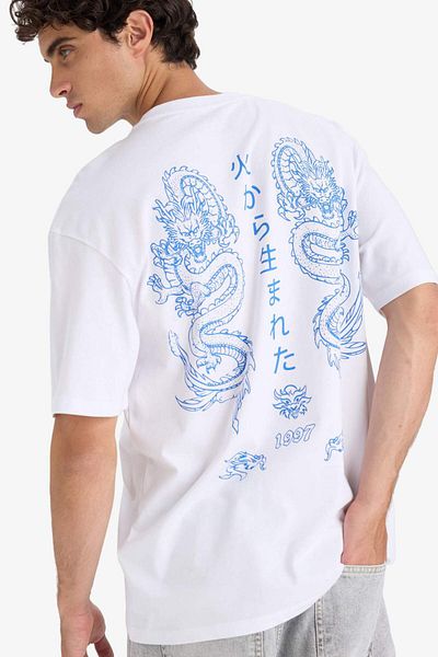 DeFacto Tricou cu mânecă scurtă, 100% bumbac, cu decolteu rotund, cu imprimeu pe spate F8595ax25hs