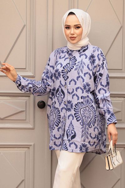 N.S NEVA STYLE Patterned Lilac Hijab Tunic 20420Lila