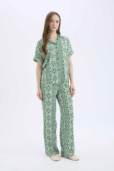DeFacto Regular Fit Patterned Stretch Waist Straight Leg Pants D8844Ax25Sp