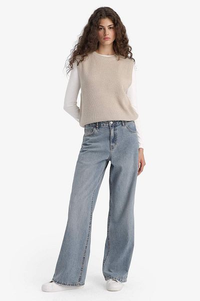 DeFacto Πλεκτό πουλόβερ Oversize Wide Fit Crew Neck S0375AZ25WN