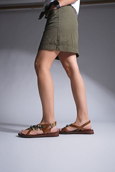 Marjin Dámský doplněk z pravé kůže Eva Sole Žabkové sandály na denní nošení Devila tan