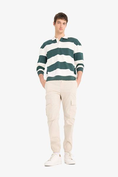 DeFacto Boxy Fit Polo Neck Striped Sweatshirt F0857Ax25Au