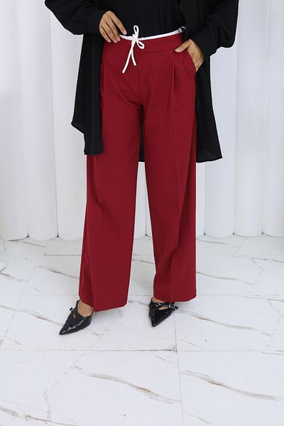 HANIMCA GİYİM Women's Pants with Fabric Belt, Side Pockets, Comfortable Fit, Full Length, Wide Leg