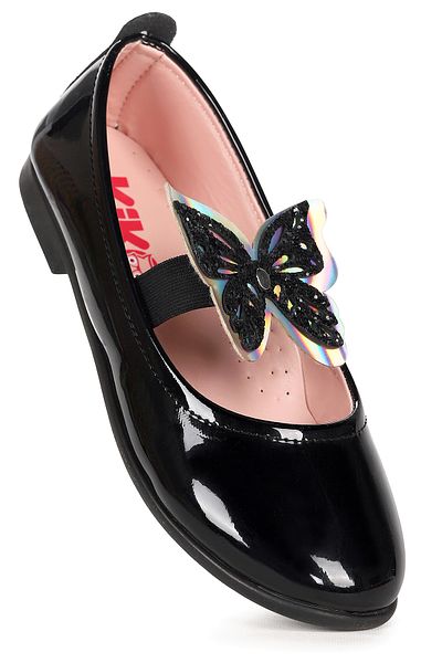 Kiko Kids Menz Patent Leather Butterfly Elastic Girls' Ballerina Shoes