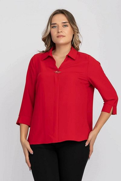 AYHAN Women's Red Buckle Crepe Blouse