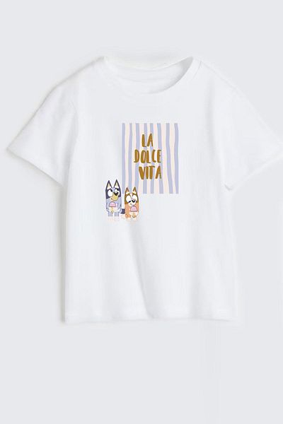Monila Tricou pentru fetiță, din bumbac, cu decolteu, cu imprimeu albastru
