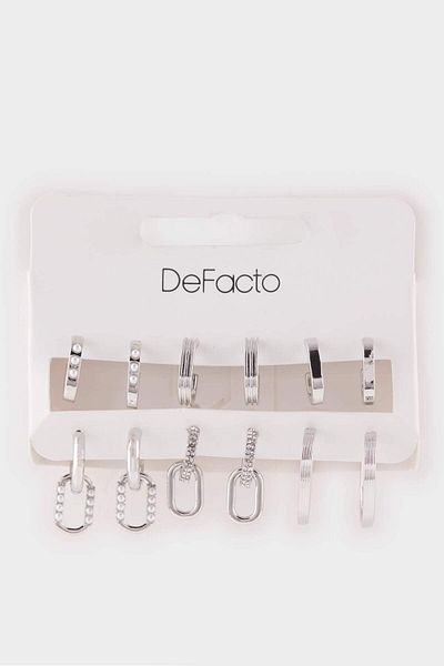 DeFacto Women's 6-Piece Silver Earrings F1404Axns