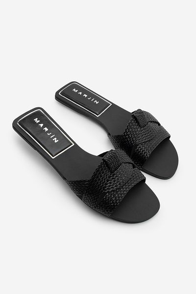 Marjin Women's Braided Strap Daily Slippers Solet Black
