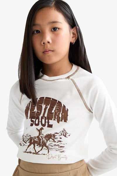 DeFacto Girls Slim Fit Slim Fit Crew Neck Printed Rib Long Sleeve T-Shirt F7513A825Au