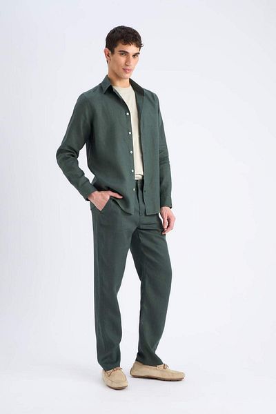 DeFacto 100% ленен панталон Relax Fit Casual Cut с прави крачоли, бял, C1117ax25sp